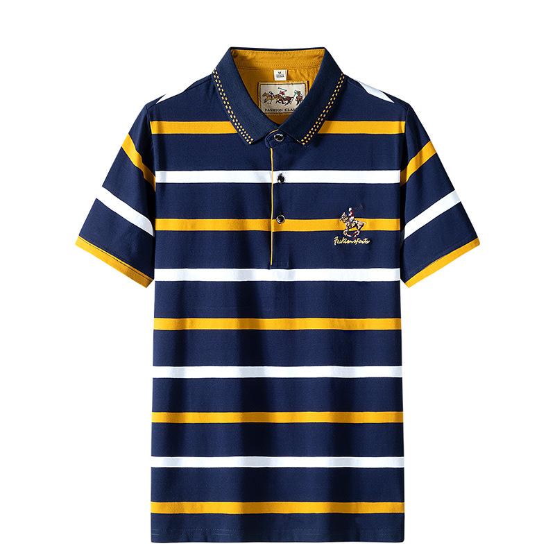 Smiling Mall - E Poloshirt Heren Korte Mouw T-shirt Revers Top Mode Kraag Streep Katoen Half Mouw T-shirt Heren XXXXL geel