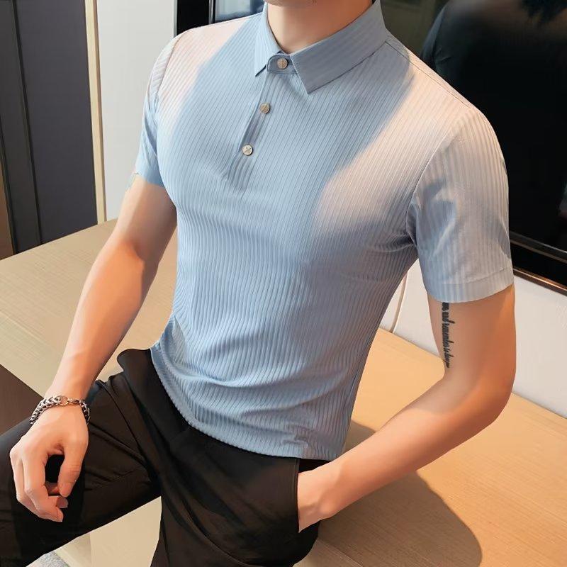 Zhuoneng Clothing Zomermode geborduurd poloshirt met korte mouwen, slim fit herenshirt met korte mouwen, reverspoloshirt, zwarte top 3XL lichtblauwe kleur
