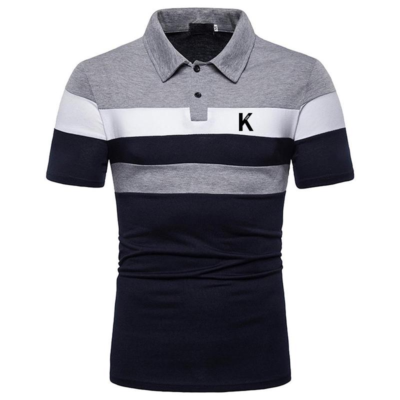Haodingfushi Brief Print Heren Poloshirt Met Korte Mouwen Zomer Casual Mode Revers Spell Kleur Knop Poloshirt. 3XL Vloot/grijs