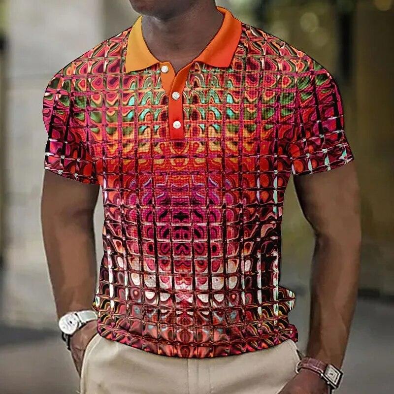 Nihao Mode Heren Polo Shirts 3d Simulatie Metalen Plaid Gedrukt Herenkleding Zomer Casual Korte Mouwen Street Designer Tops Tees XL