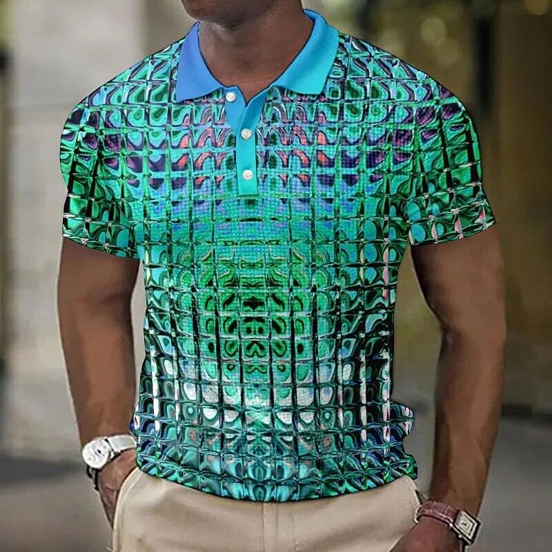 Nihao Mode Heren Polo Shirts 3d Simulatie Metalen Plaid Gedrukt Herenkleding Zomer Casual Korte Mouwen Street Designer Tops Tees L