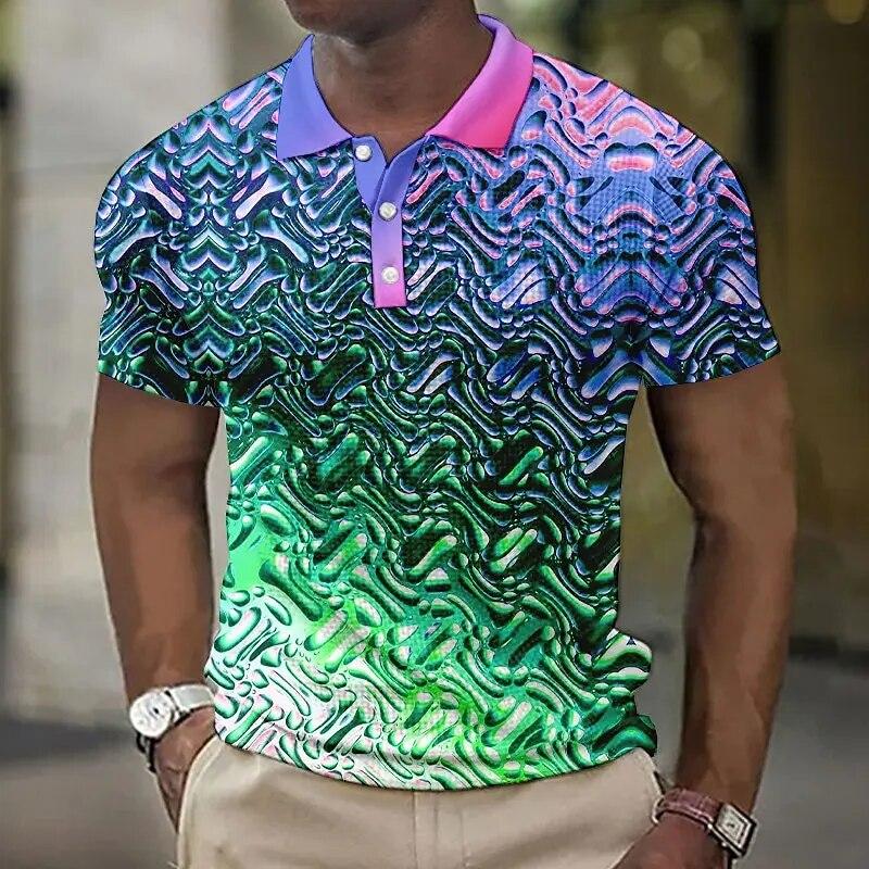 Nihao Mode Heren Polo Shirts 3d Simulatie Metalen Plaid Gedrukt Herenkleding Zomer Casual Korte Mouwen Street Designer Tops Tees 4XL