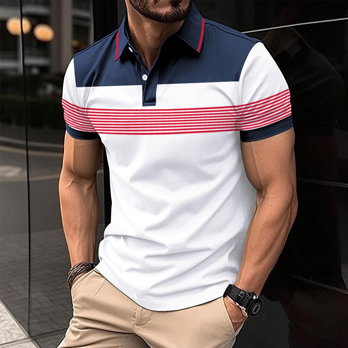 Top Men Wardrobe Nieuw 2024 heren poloshirt met cross-border strepen - casual zakelijke stijl met revers en knopen L wit