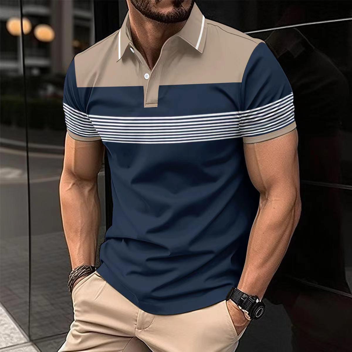 Top Men Wardrobe Nieuw 2024 heren poloshirt met cross-border strepen - casual zakelijke stijl met revers en knopen M kaki