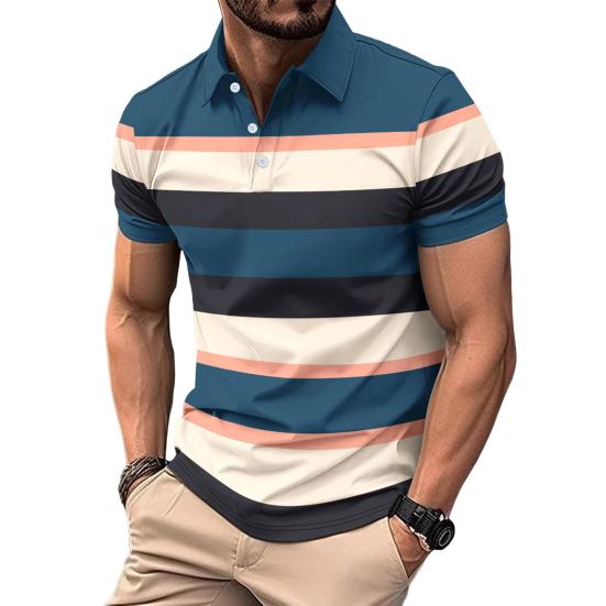NovaNet Heren gestreepte revers T-shirt Casual korte mouw Golf T-shirt Zakelijk kraag T-shirt Top voor sport Golf Reizen Kantoor Feesten Dagelijkse kleding XXXL grijs