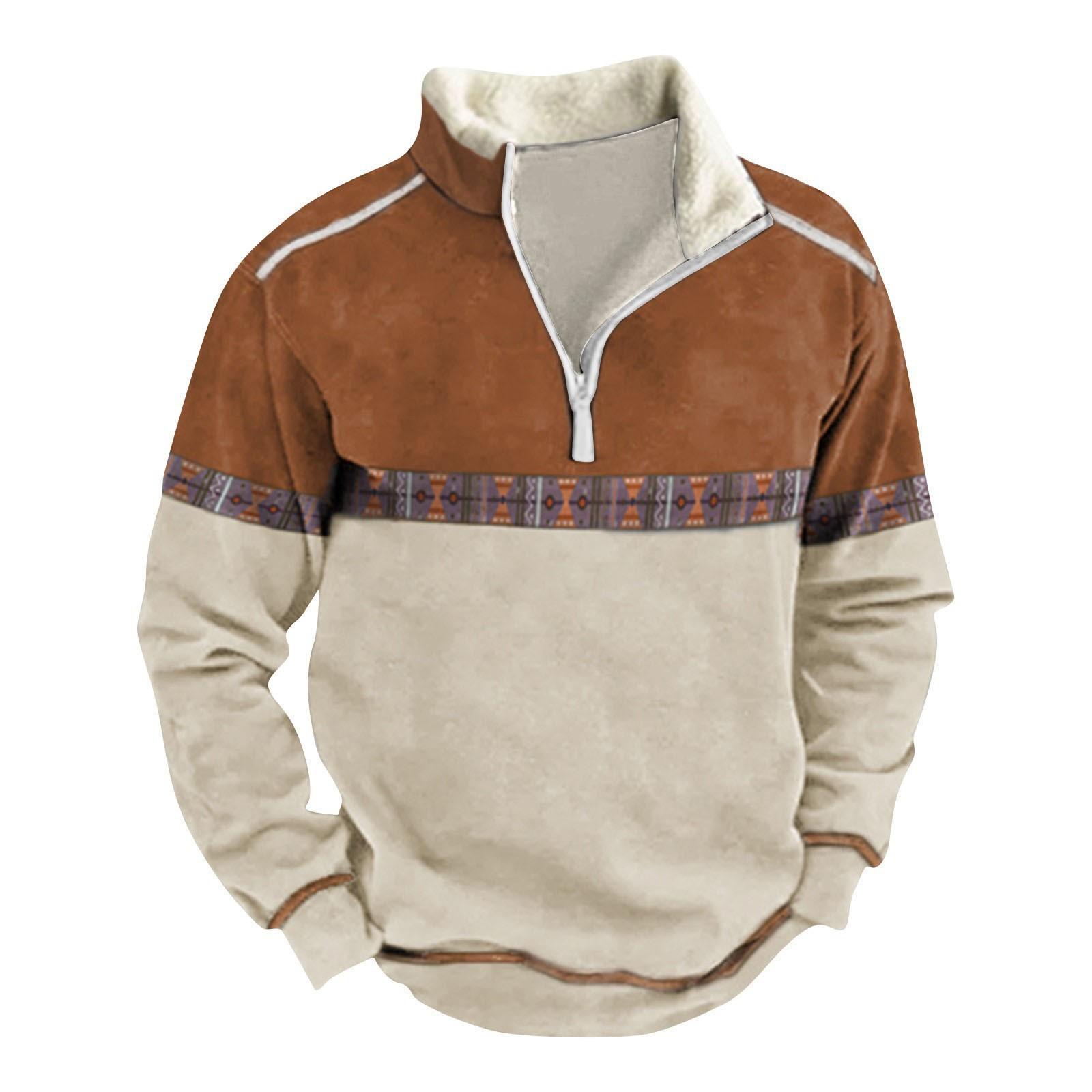 Wahaha123 Tops met lange mouwen Contrasterende wintersweatshirt voor heren Outdoor casual trui L kaki