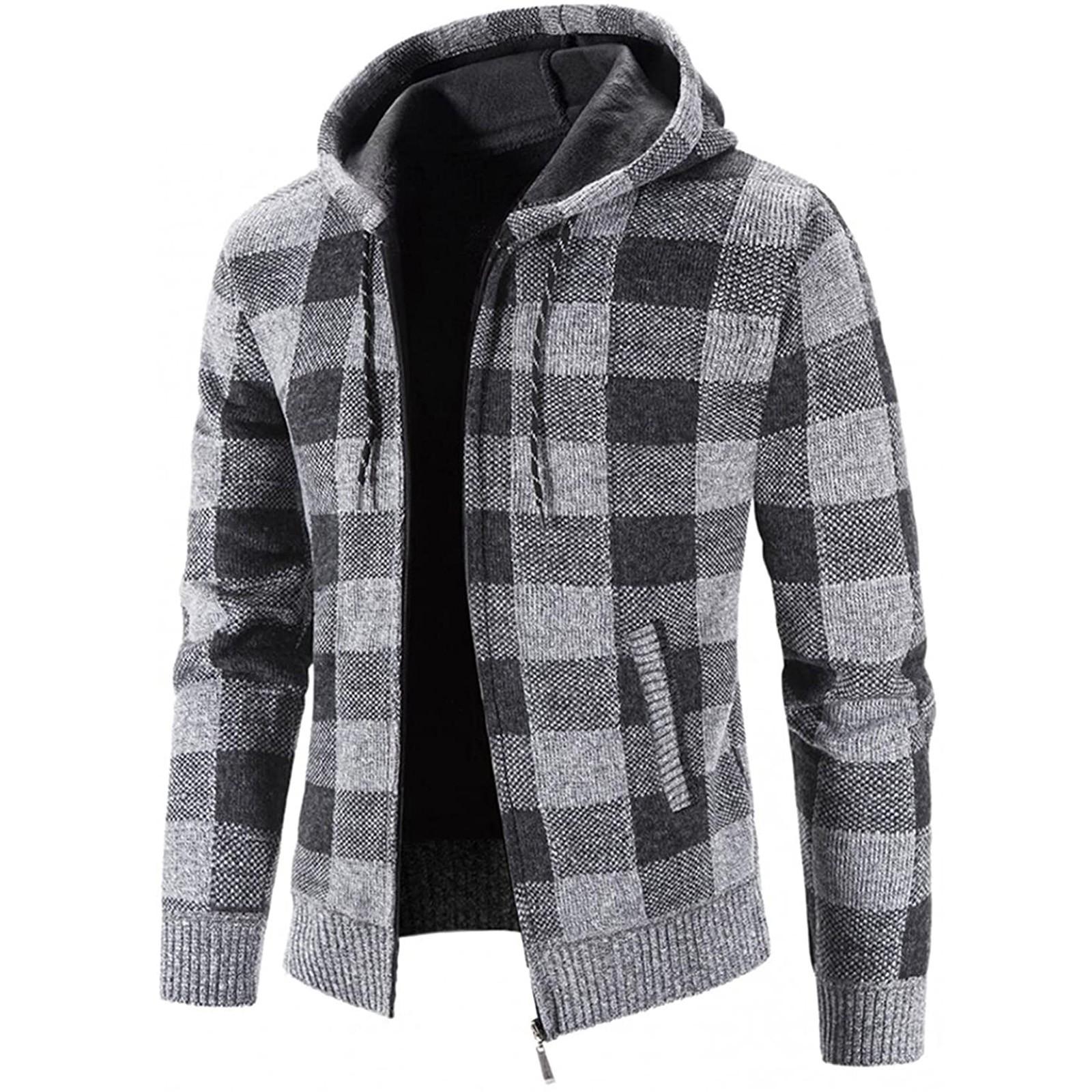 Long nose Herenmode vrijetijdsjas met lange mouwen, warme geruite print en capuchon XXXL