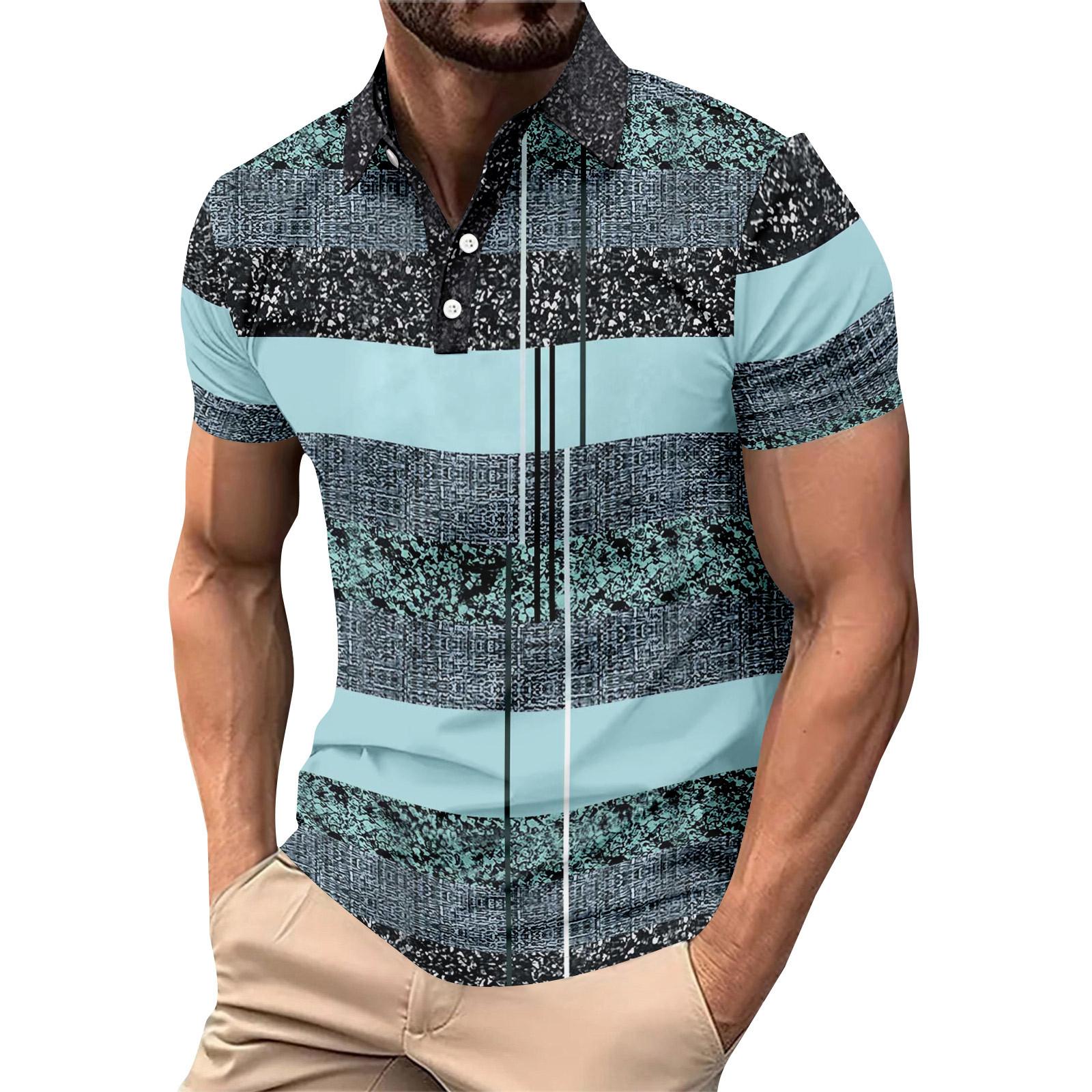 Durable Striped color blocking print - Men's casual short sleeved T-shirt XXL сyaan