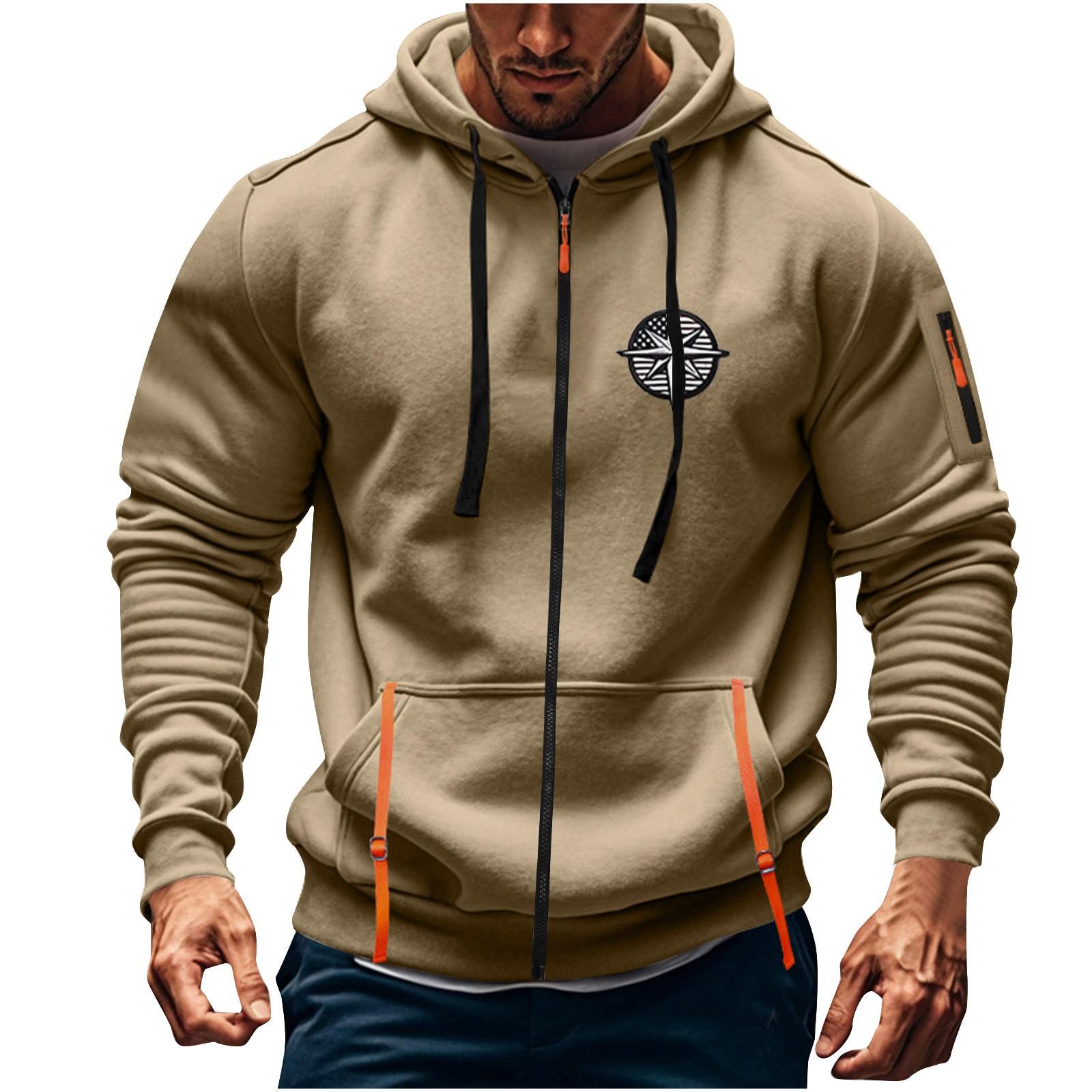 Long nose Heren Sport Casual Hoodie Hoodie Cardigan Rits Multi-pocket Hoodie Jas M kaki