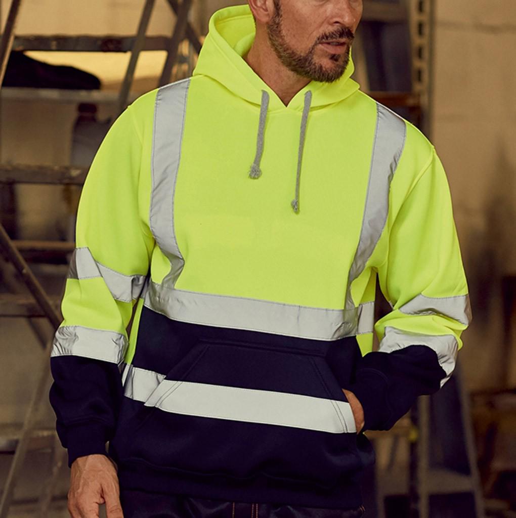 Long nose Heren wegwerk hoge zichtbaarheid trui met lange mouwen en capuchon sweatshirt tops blouse XL groen