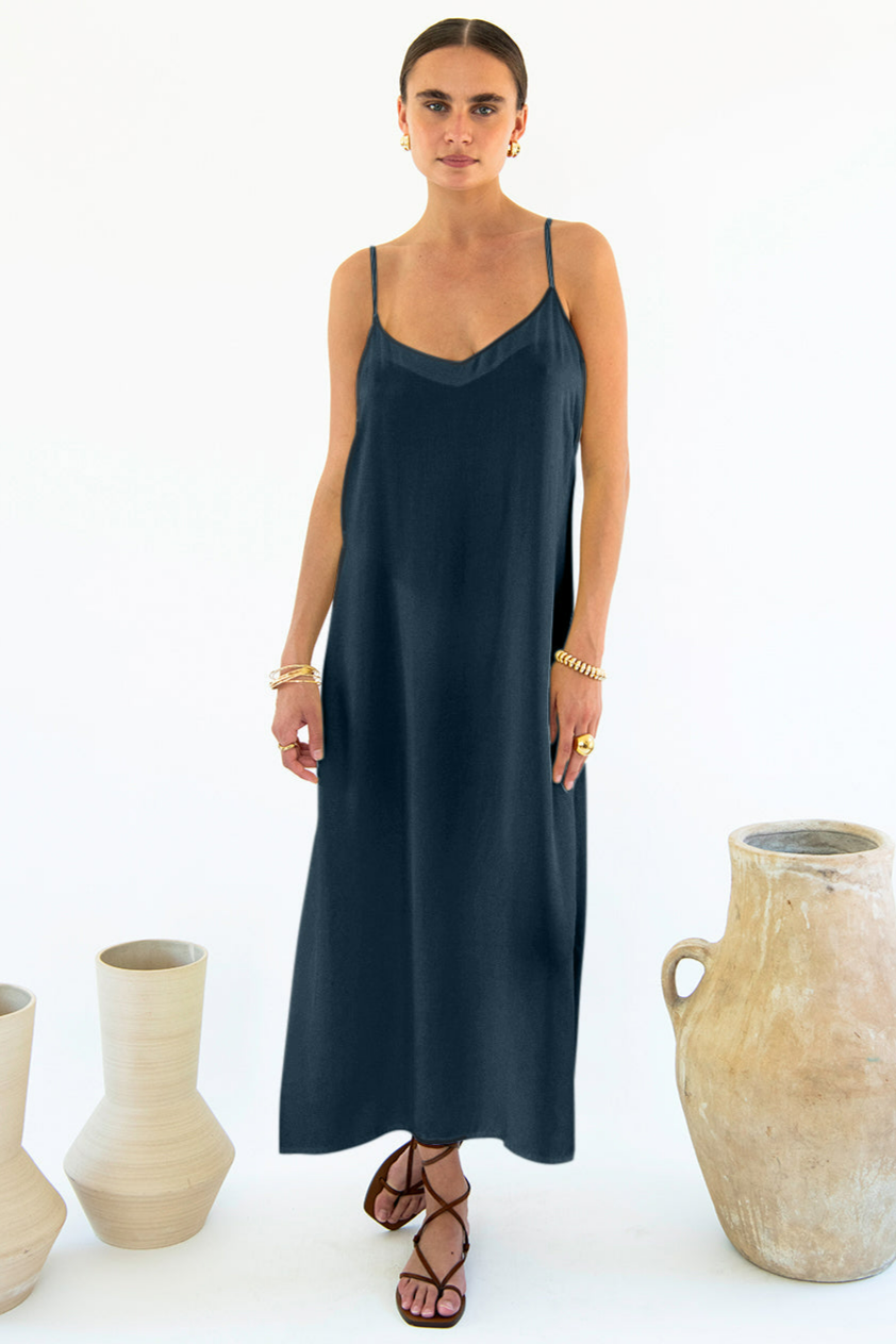 Neu Nomads Damen vegan Kleid Slip Gitta Mitternacht