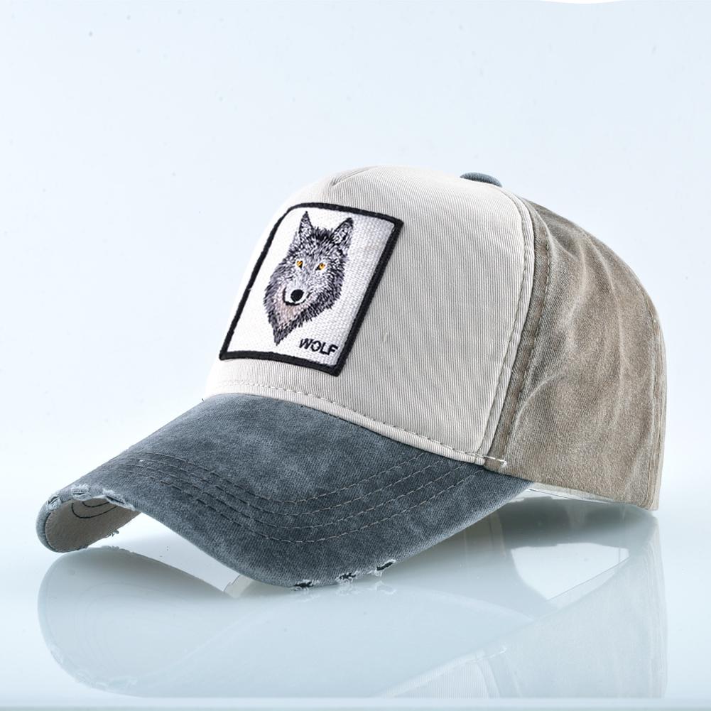 Kissbaobei Unisex Baseball Cap Mannen Vrouwen Mode Wolf Borduurwerk Snapback Hoed Lente Zomer Katoenen Denim Caps 56-60CM grijs