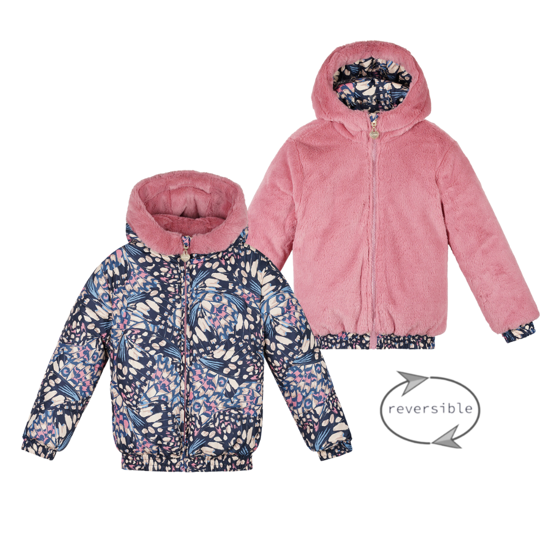 Le Chic winter bomberjack meisjes - navy blauw - Bente - reversible - AOP vlinder