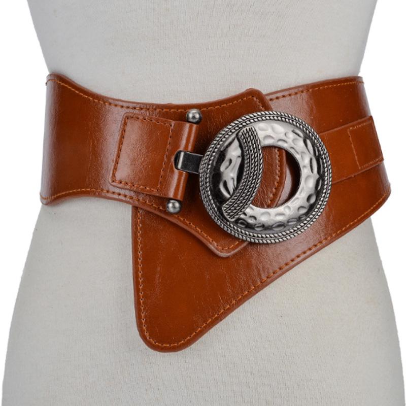 COOLERFIRE FASHION Dames brede taille elastische stretchriemen voor dames kleden vintage riem 85cm bruin