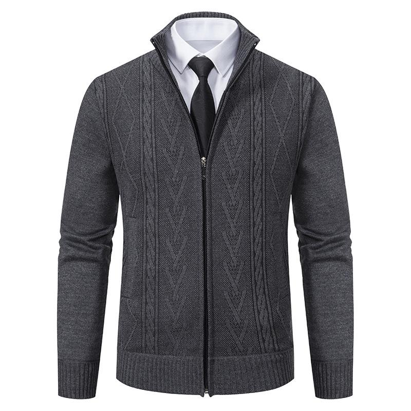 First Club Heren herfst en winter plus size trui vest opstaande kraag verdikt warm casual gebreid jack S
