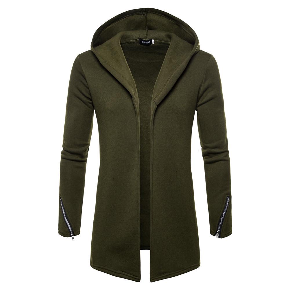 Long nose Herenjas met capuchon, effen rits, trenchcoat, vest, uitloperblouse met lange mouwen XL groen