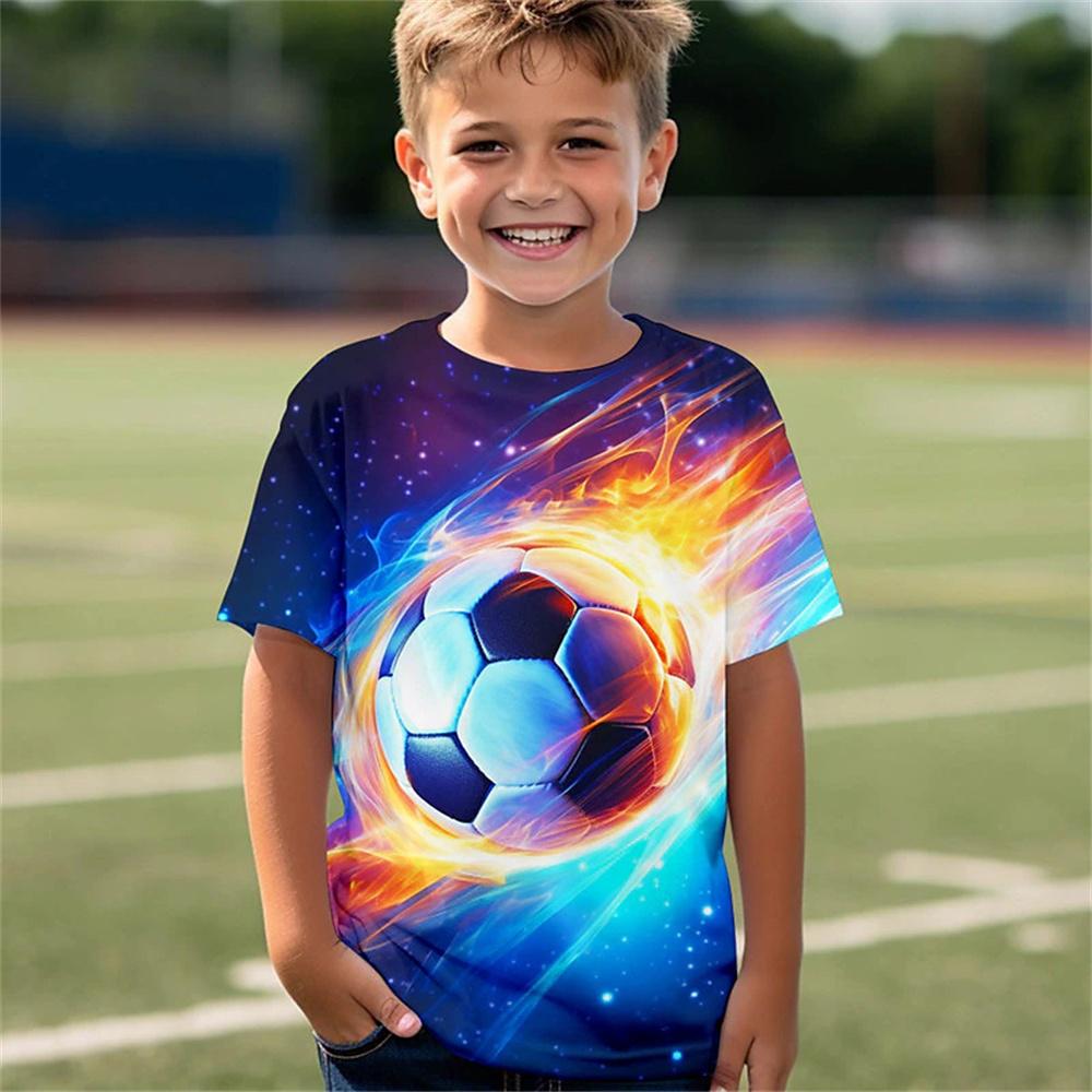 Kukebang Nieuw in de zomer T-shirt kinderkleding meisjes 3 tot 12 jaar oud voetbaltrui jongen dragen voetbal 3D print tops voor kinderen T-shirts 130