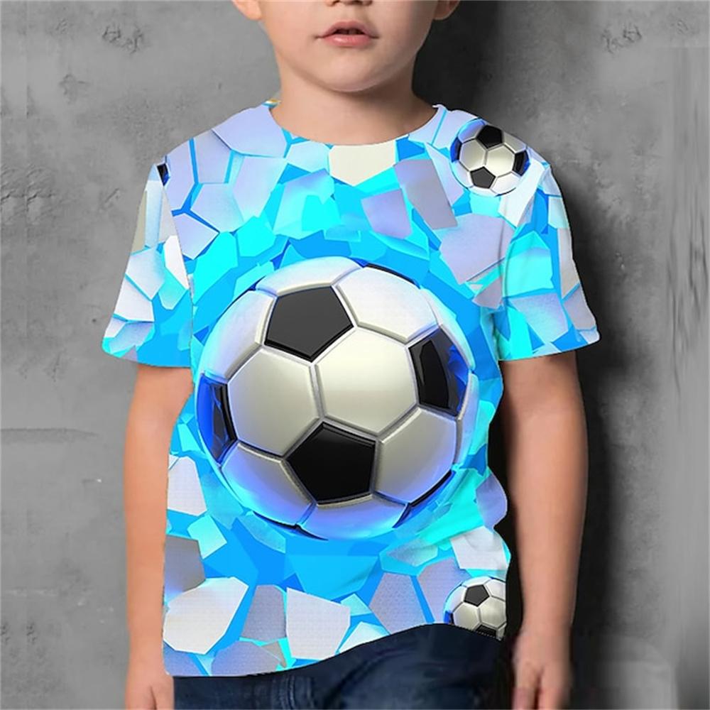 Kukebang Nieuw in de zomer T-shirt kinderkleding meisjes 3 tot 12 jaar oud voetbaltrui jongen dragen voetbal 3D print tops voor kinderen T-shirts 140