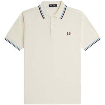 Fred Perry T-Shirt Lange Mouw  Twin Tipped Polo Shirt Ecru/Court Blue/Oxblood
