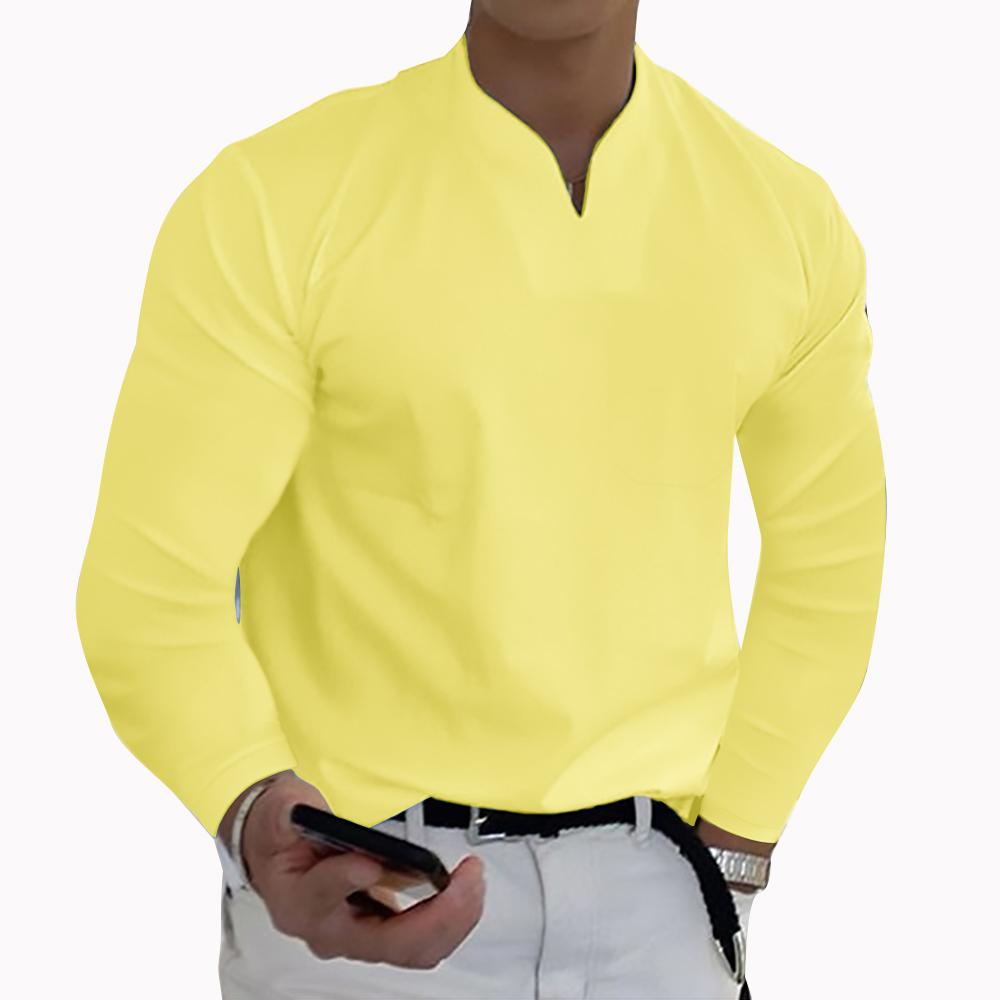 Source universe Plus Size 5XL Heren Elegante Polo Shirts 2022 Lange Mouw Effen Kleur Pocket Shirt Mannelijke Top Truien Sexy Mannen dagelijkse Kleding S geel