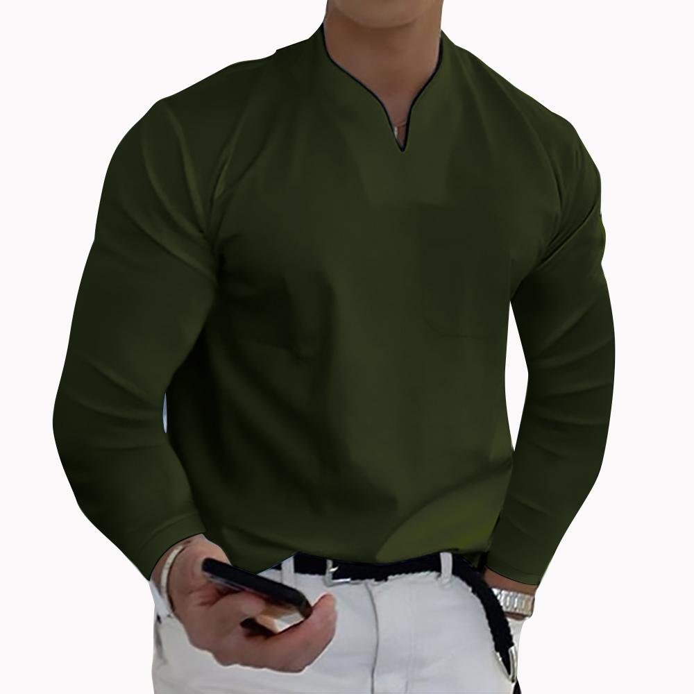 Source universe Plus Size 5XL Heren Elegante Polo Shirts 2022 Lange Mouw Effen Kleur Pocket Shirt Mannelijke Top Truien Sexy Mannen dagelijkse Kleding XL legergroene kleur