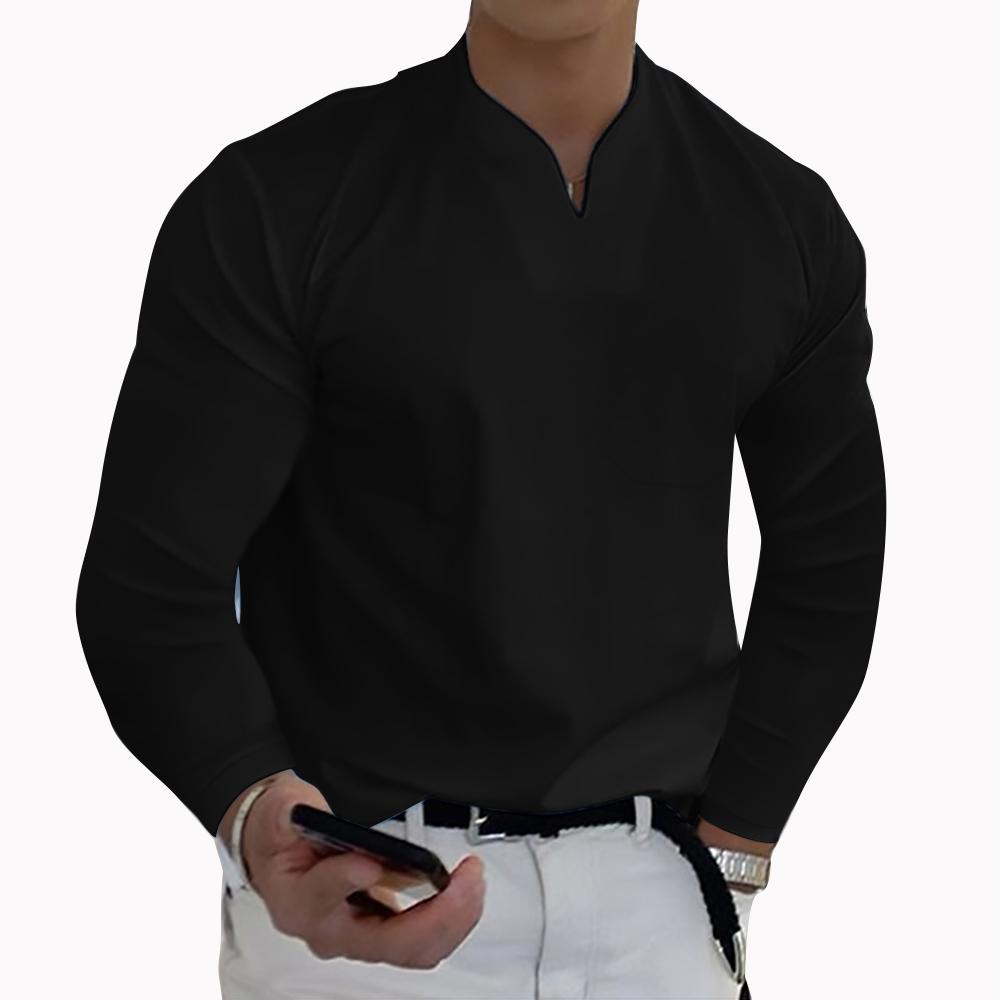 Source universe Plus Size 5XL Heren Elegante Polo Shirts 2022 Lange Mouw Effen Kleur Pocket Shirt Mannelijke Top Truien Sexy Mannen dagelijkse Kleding 3XL zwart
