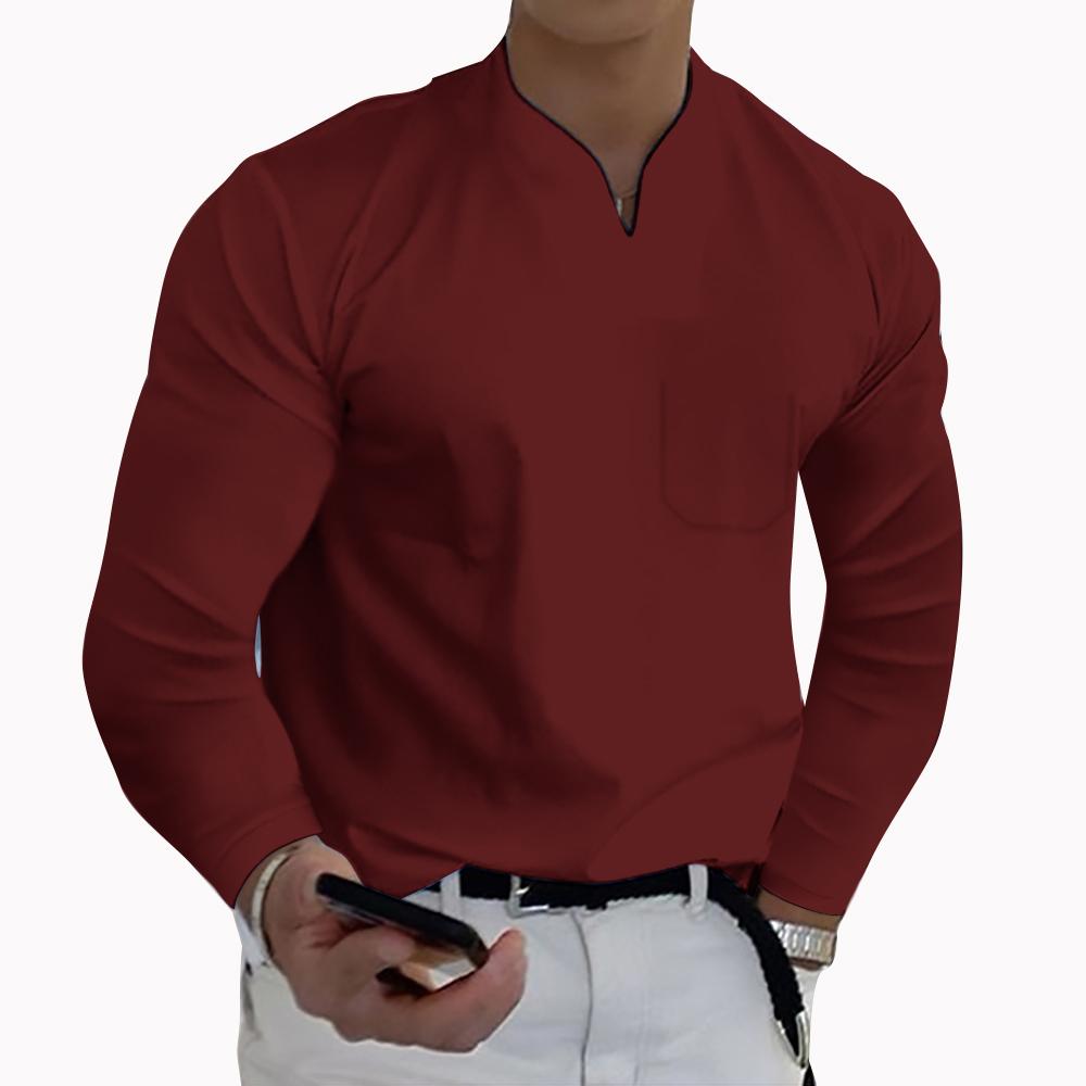 Source universe Plus Size 5XL Heren Elegante Polo Shirts 2022 Lange Mouw Effen Kleur Pocket Shirt Mannelijke Top Truien Sexy Mannen dagelijkse Kleding L wijnrode kleur