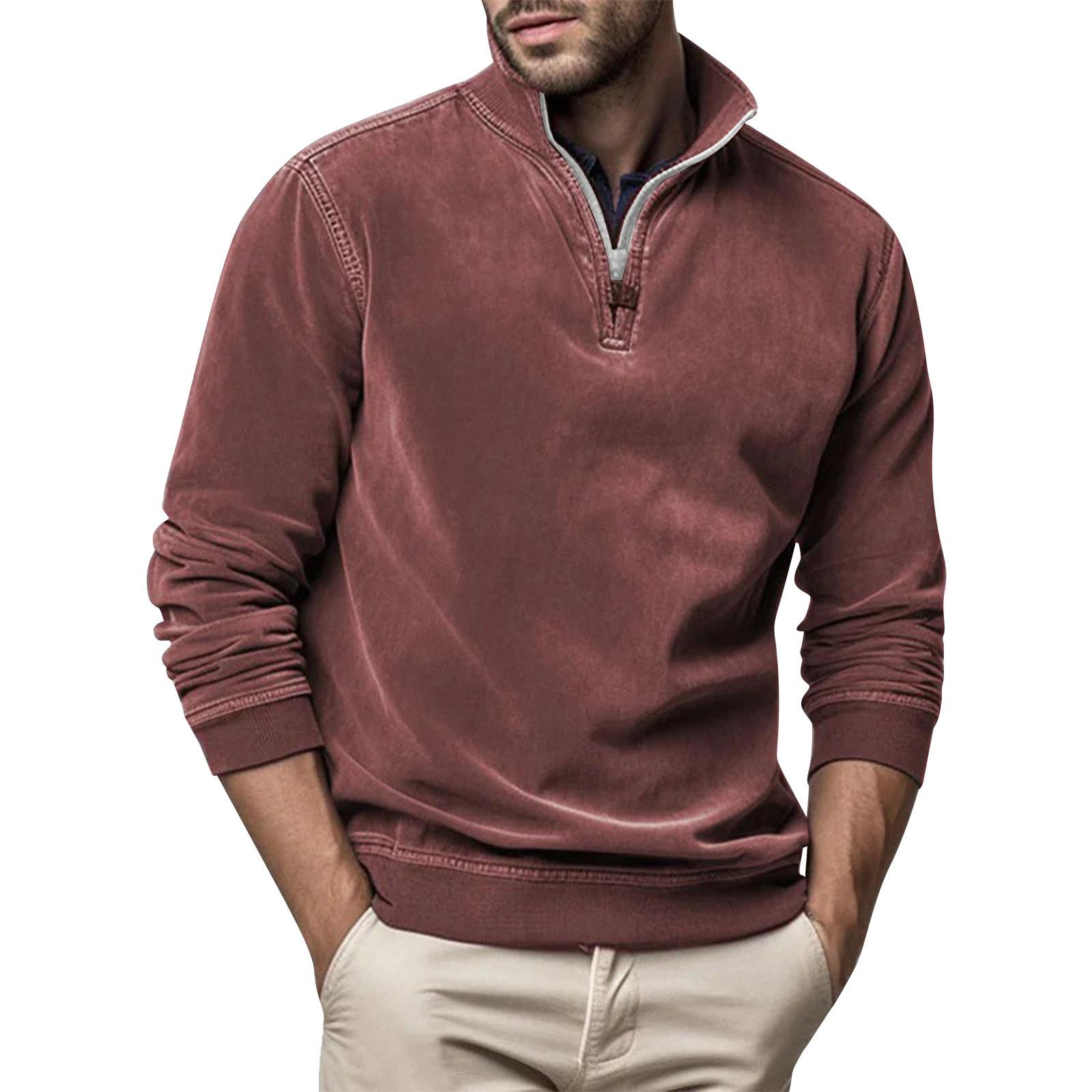 Long nose Herenmode Top Casual Slim Fit Pullover Lange Mouw Ritssluiting Kleine Hoge Kraag XL wijn