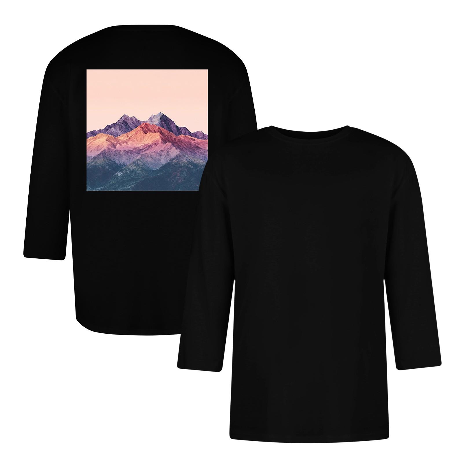 Chicago Rose Men's casual and fashionable printed round-neck three-quarter sleeve top T-shirt M zwart