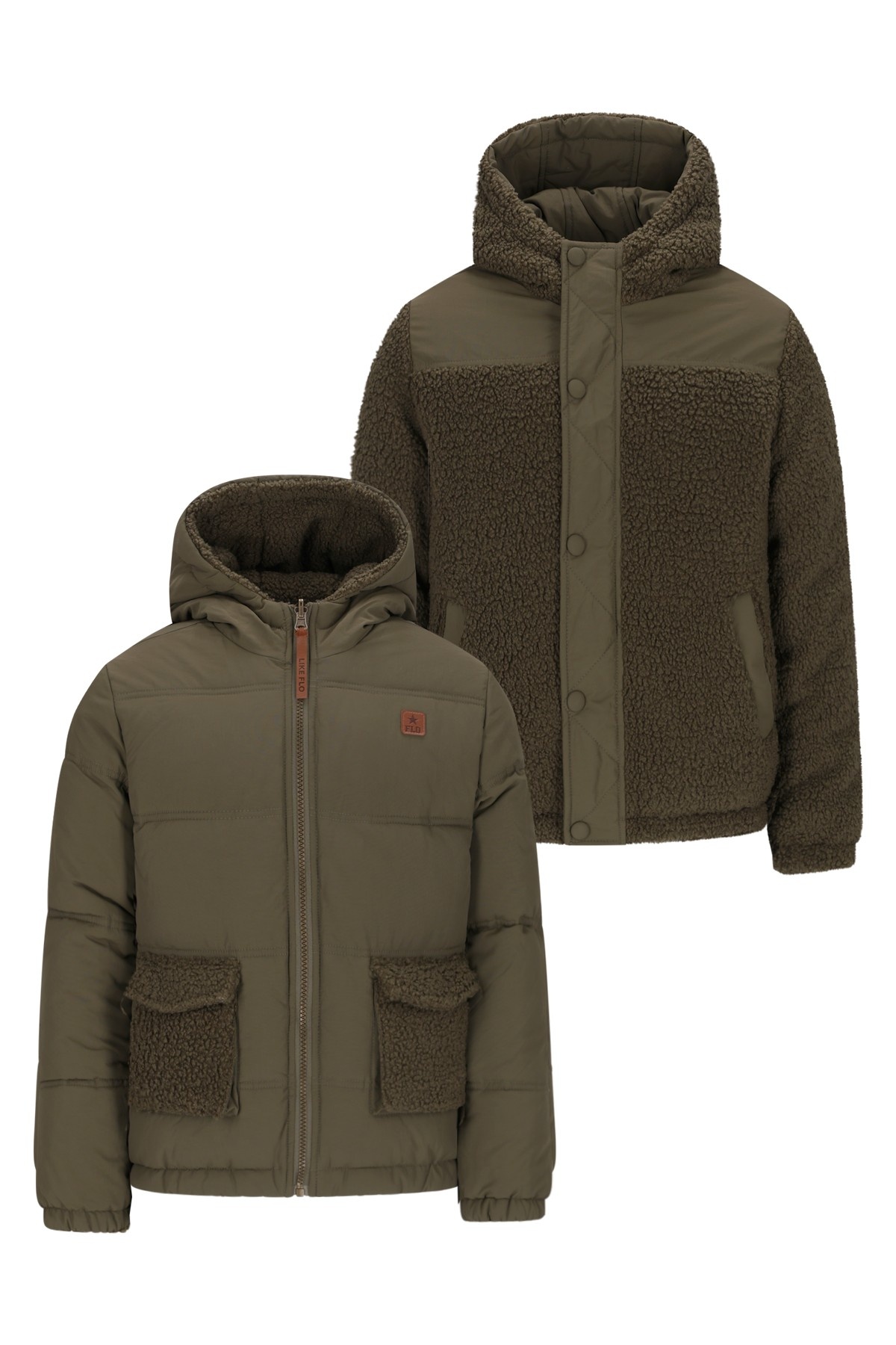 Like Flo winter winterjas jongens - groen - Albon - reversible, capuchon