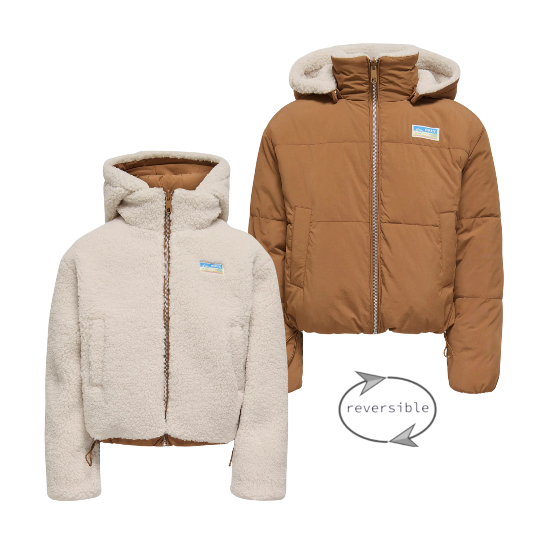 Kids ONLY winter winterjas meisjes - beige - KogMaria - puffer, reversible
