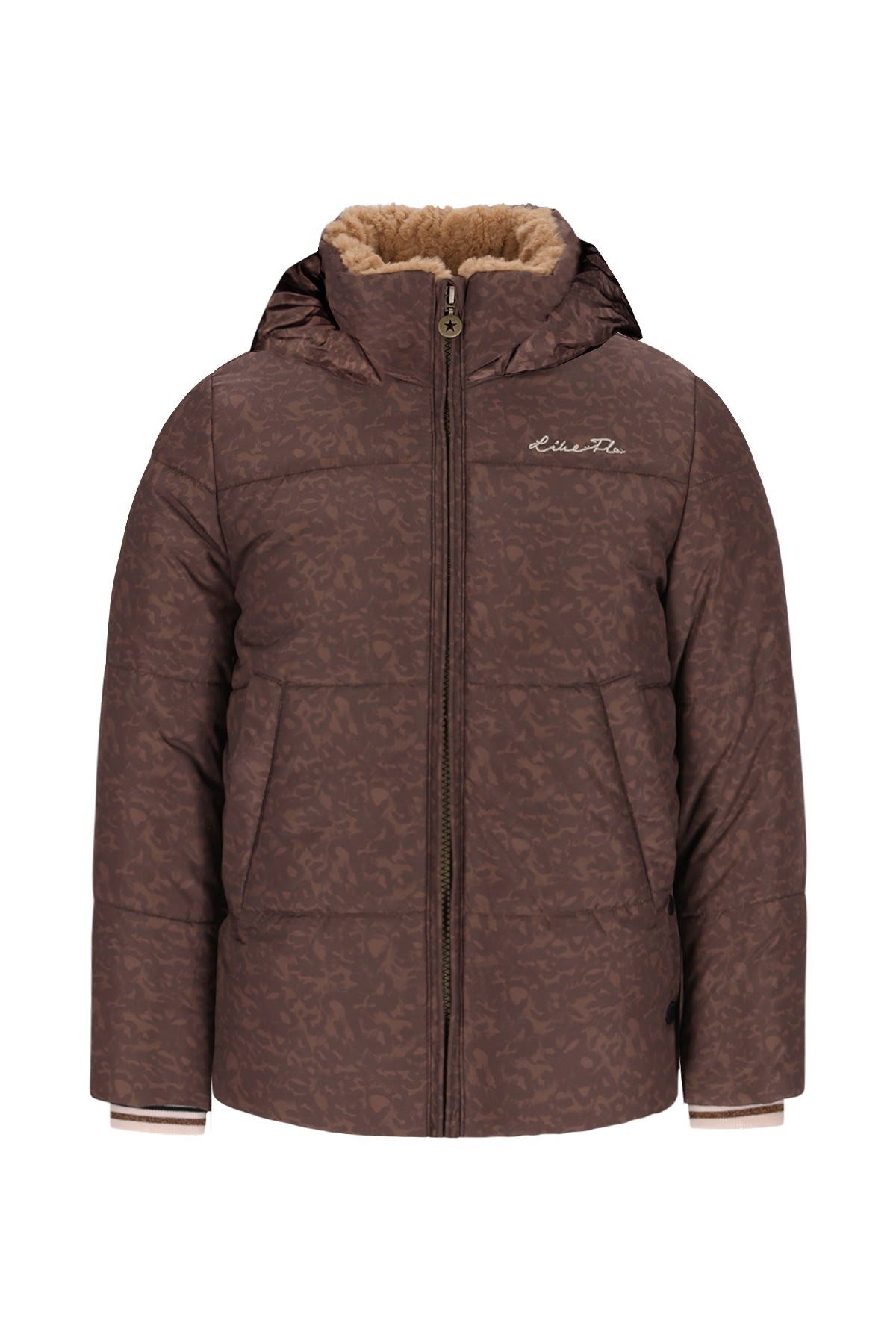 Like Flo winter winterjas meisjes - bruin - Aelin - kort, capuchon, panter
