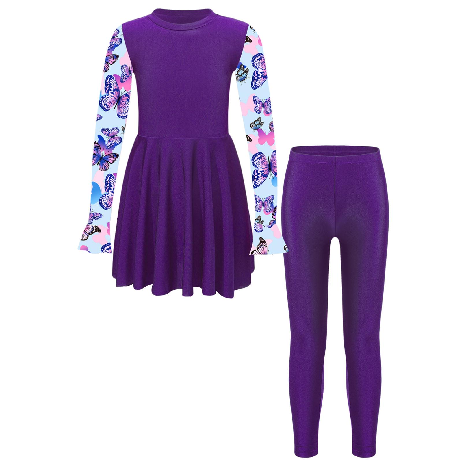 YONGHS Tweedelig zwempak voor kinderen, volledig lichaam, volledige dekking, lange mouw, topbroek, Burkini-setzwempak 13-14 Years paars