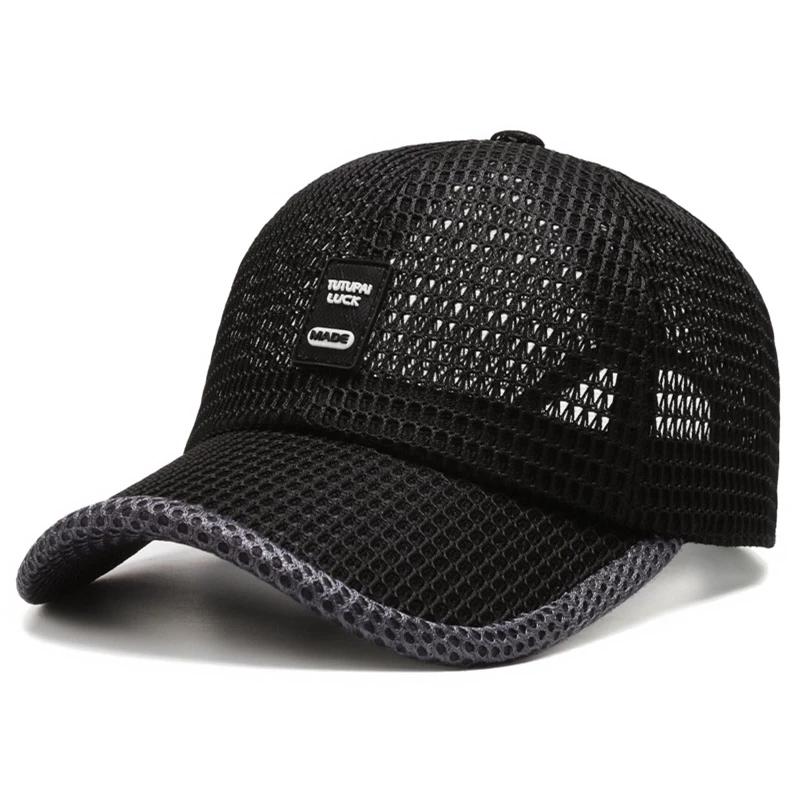 Headgear Heren Mesh Baseball Cap Ademende Zomerpetten Papa Hoed Outdoor Vissen Hoeden Bone Gorras Snapback Trucker Cap Anti-UV Hoed Unisex Hoed Accessoires zwart