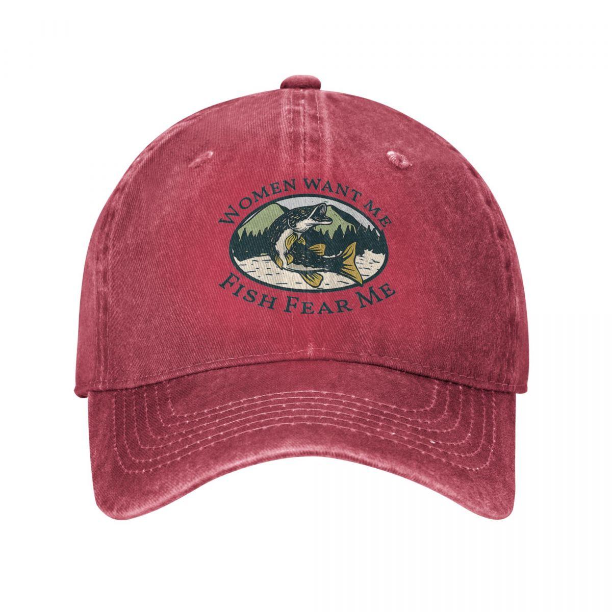 DJOJO CAP Vissen Vrees Mij Vrouwen Vrees Mij Mannen Vrouwen Baseball Cap Vissen Versleten Denim Gewassen Petten Hoed Mode Zomer Verstelbare Hoofddeksels One Size