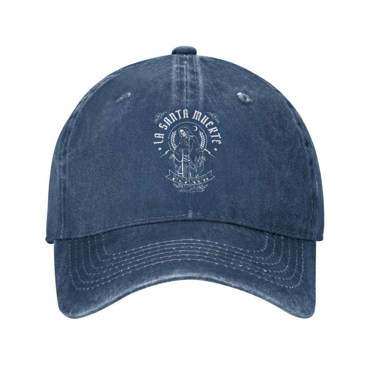 DJOJO CAP La Santa Muerte Mannen Baseball Cap Saint Death Goth Mexicaanse Death Muertos Moeder Schedel Verontruste Denim Caps Hoed Zachte Zonnehoed One Size