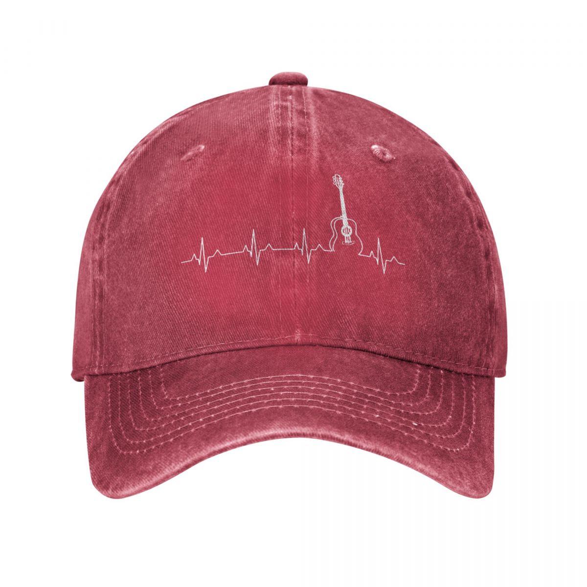 DJOJO CAP Vintage Gitaar Hartslag Hartslag Baseball Caps Unisex Stijl Verontruste Denim Gewassen Zonnekap Muziek Outdoor Activiteiten Caps Hoed One Size