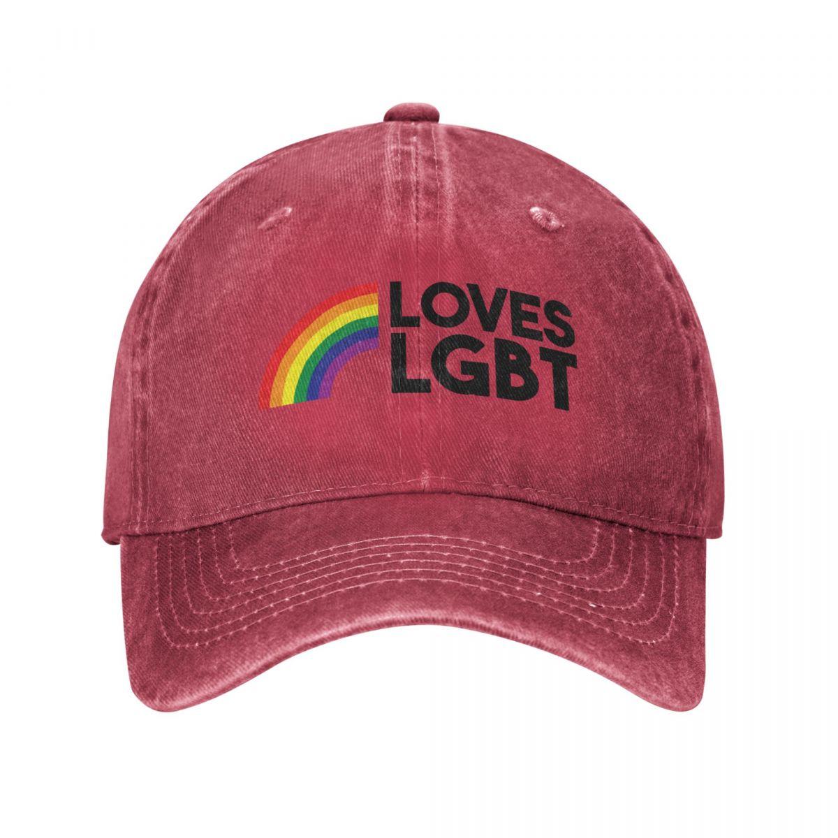 DJOJO CAP LOVES LGBT Baseball Cap Vintage Distressed Denim Pride Gay Rainbow Harajuku Snapback Hat Workouts Ongestructureerde Zachte Hoeden Cap One Size