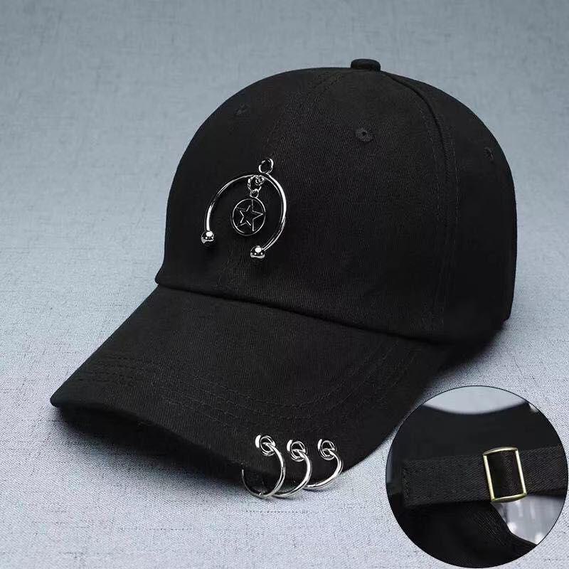 AI Supermarket Trendy Koreaanse zomerhonkbalpet voor dames - Bescherming tegen de zon voor reizen, buitenactiviteiten en stellen Half-ring five-pointed star zwart