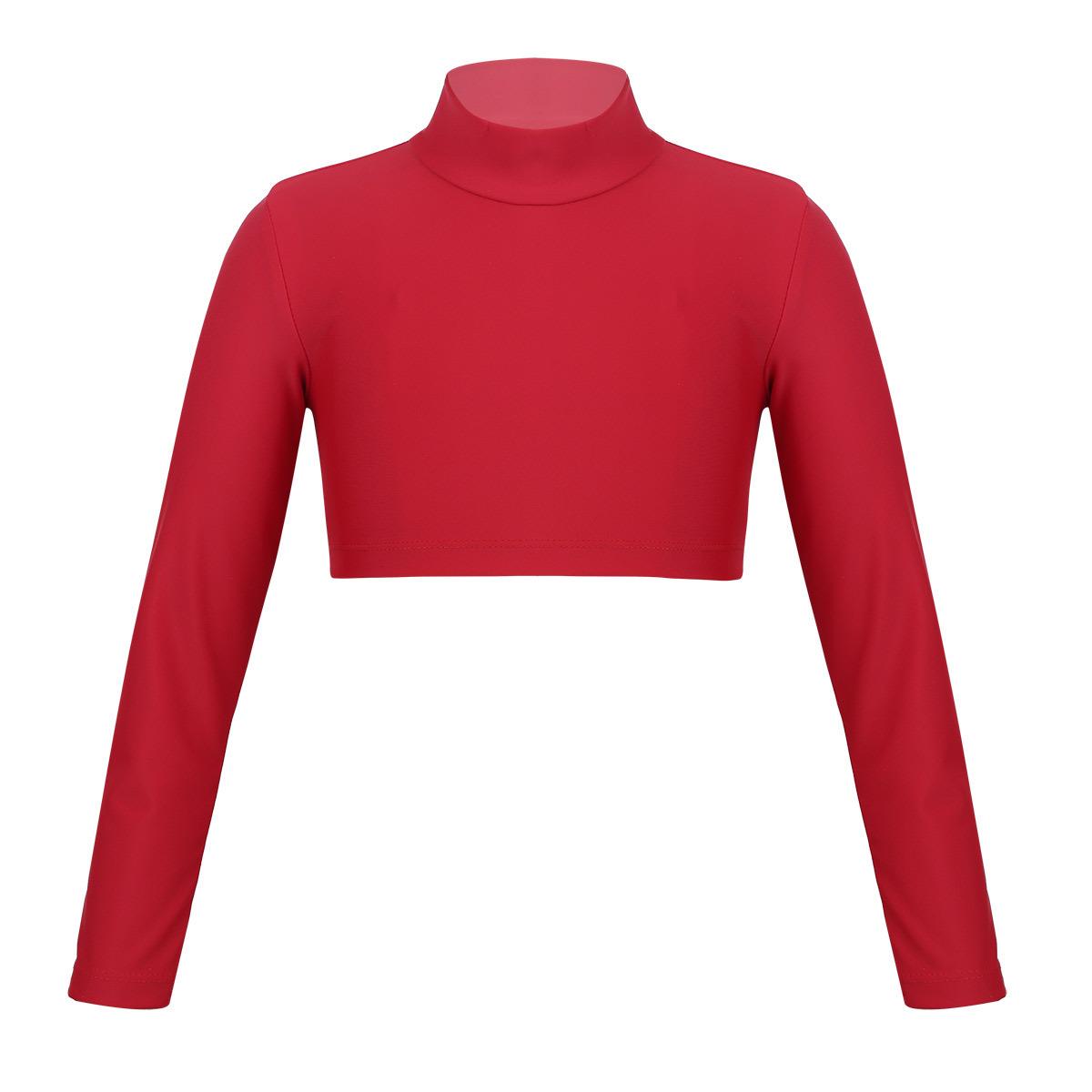 Sxiwei Youth Girls Long Sleeve Turtle-Mock neck Sports Dance Crop Top T-Shirt Gym Yoga Tops Dancewear 5-6 Years rood