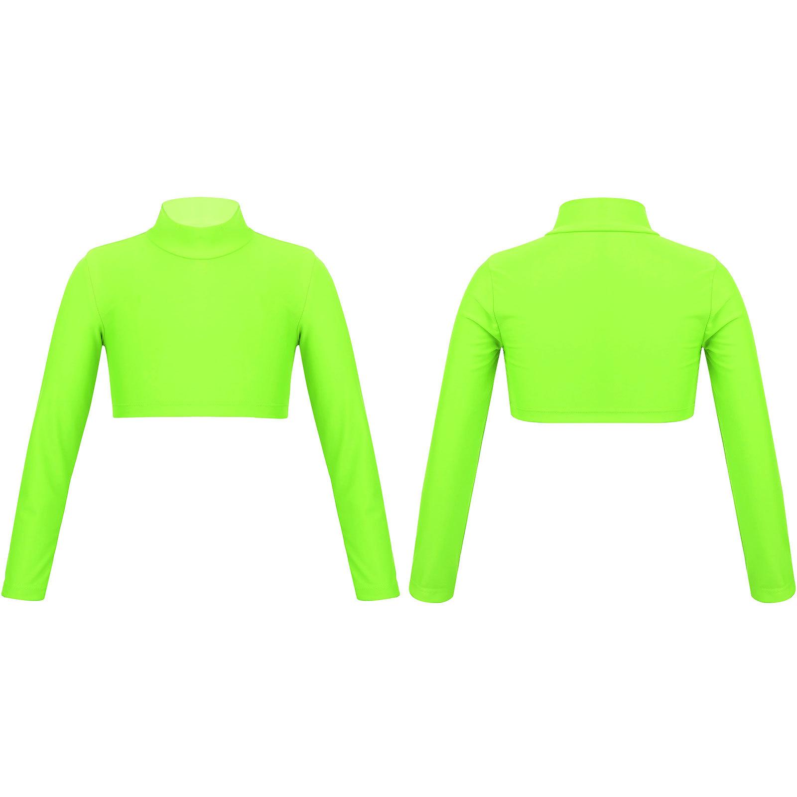 Sxiwei Youth Girls Long Sleeve Turtle-Mock neck Sports Dance Crop Top T-Shirt Gym Yoga Tops Dancewear 15-16 Years