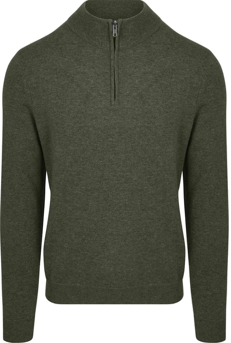 Steppin' Out Half Zip Trui Merinowol Olijfgroen