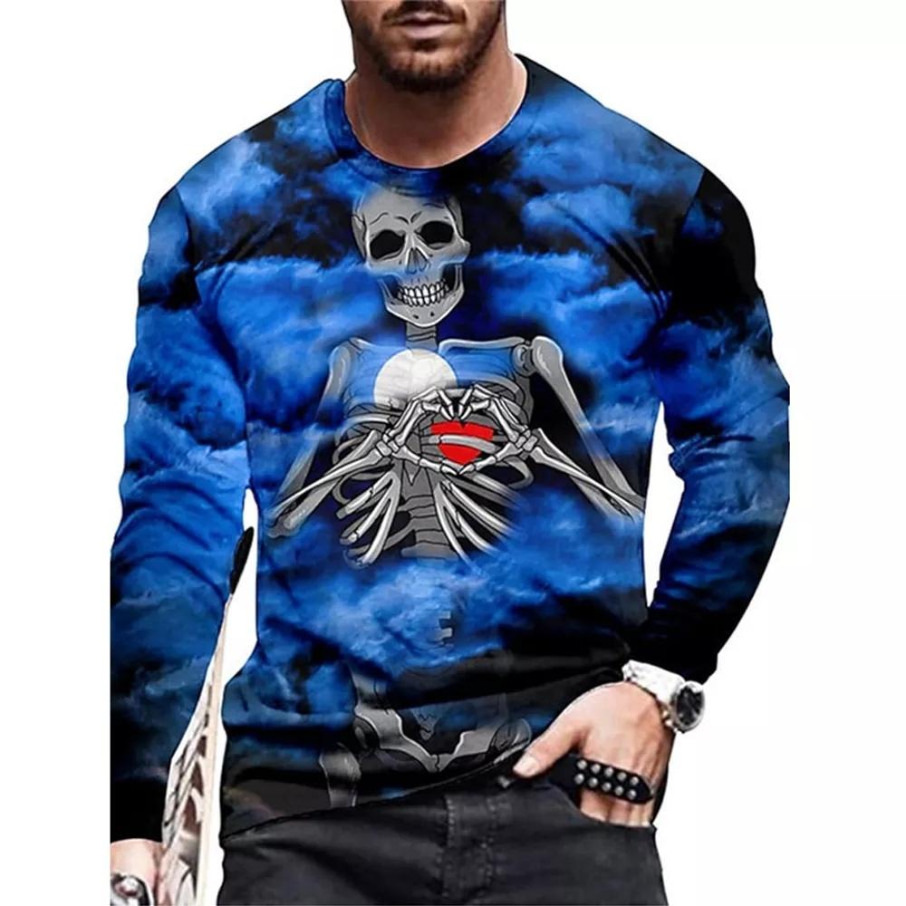 ETST WENDY 05 nieuwe Europese en Amerikaanse heren casual 3D wolf print T-shirt straattrend 3D printen T-shirt met lange mouwen s-6x M