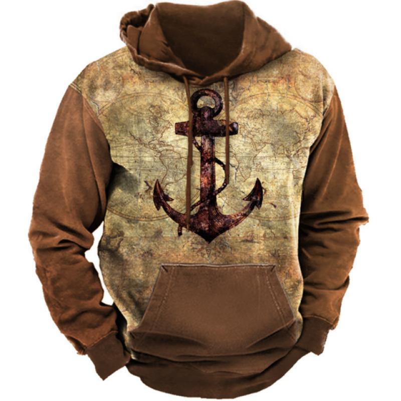ETST 07 Vintage hoodie heren sweatshirt met capuchon nautische afdrukken trui winter oversized herenkleding casual streetwear top met volledige mouw L