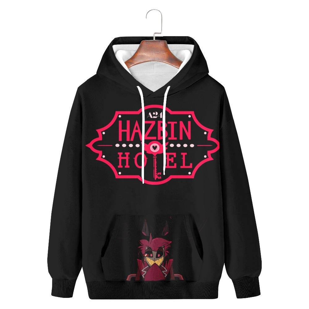 TOP COOL FASHION Heren Fleece Hazbin Hotel Gedrukt Herfst Winter Streetwear Sweatshirt Mode Hoodie Casual Hip Hop Nieuwe Mannen Trainingspak Streetwear XXS