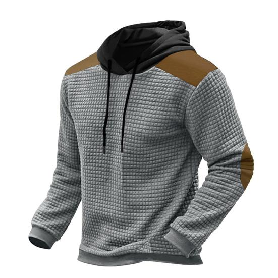 DILLER Heren Hoodie Patch Design Trekkoord Capuchon Lange Mouw Wafel Textuur Pullover Elastische Manchet Kleur Bijpassende Heren Mid Lengte Top L lichtgrijze kleur