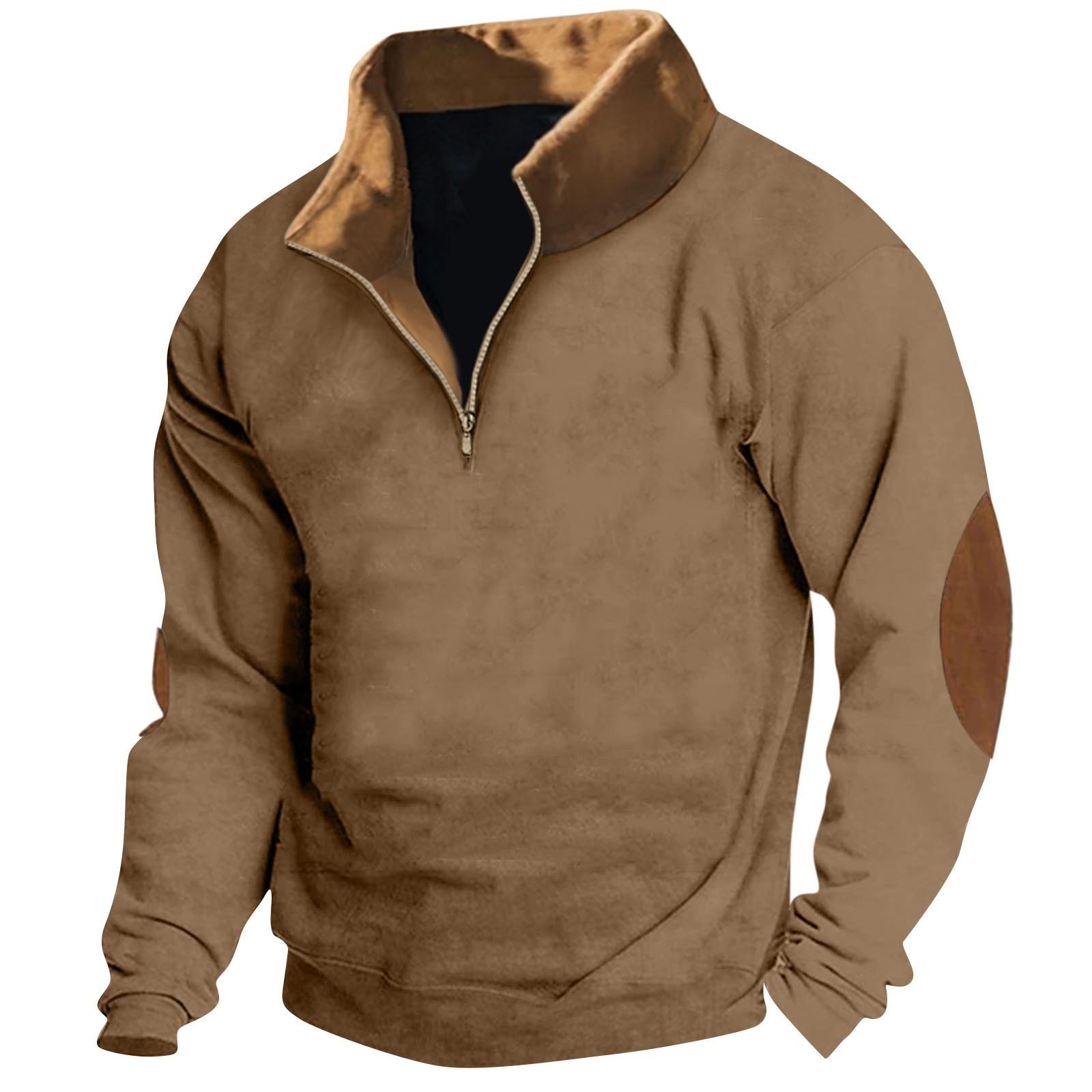 Niubiplus Heren Vintage High Neck Top Half Zip Sport Lange Mouw Trui XL kaki
