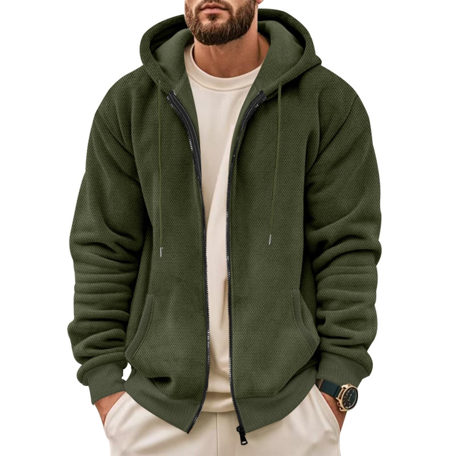 Explorer Outdoors Heren winter effen kleur rits capuchon sweatshirt Heren casual fleece sweatshirt XXXL legergroene kleur