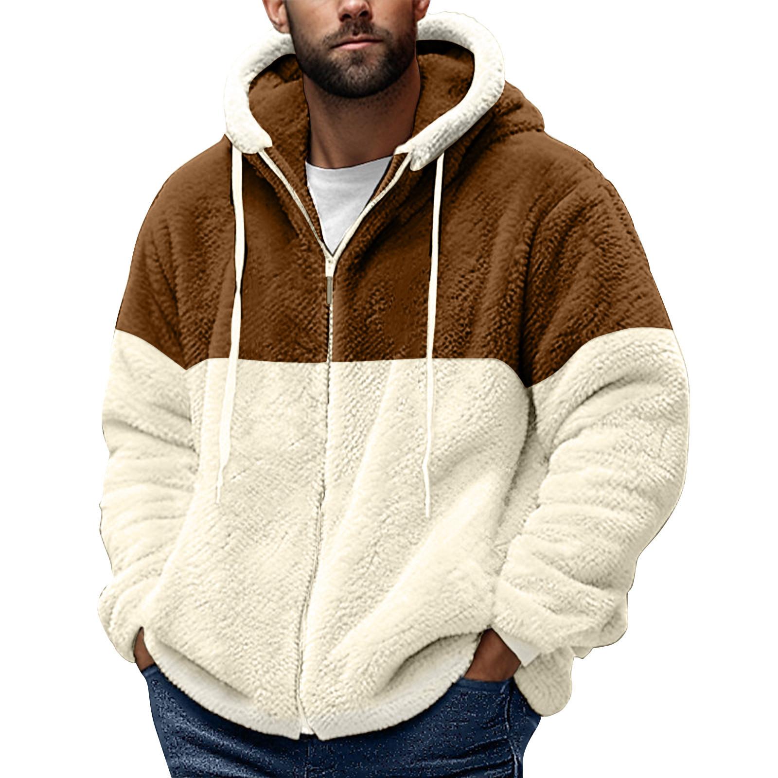 Long nose Heren Winter Rits Capuchon Fleece Sweatshirt Met Opgestikte Zak Casual Jack XXXXXL bruin