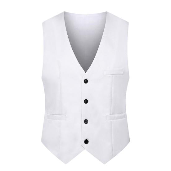 Tianhangyuan Eenvoudige effen kleur herenpakvest, slim fit, V-hals, mouwloos, enkele rij knopen, vrije tijd, feestbar, banketjurk, vest, werkkleding L wit